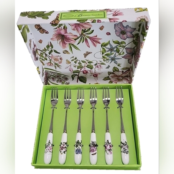 Portmeirion Other - Portmeirion Botanic Garden Set of 6 Pastry Forks Porcelain Handles Floral Motifs